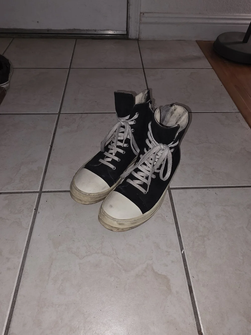 Rick Owens DRKSHDW Ramones Black High-Top Canvas Sneakers with White Toe